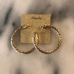 Natasha large rope twist gold hoop earrings